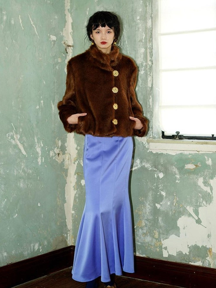 badtaste Subtle Satin Sheen Solid Low Waist Slim Fit Long Women's Satin Mermaid Skirts