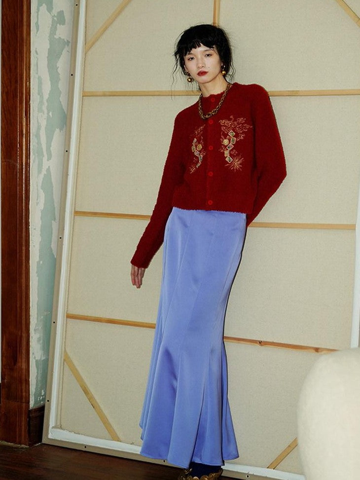 badtaste Subtle Satin Sheen Solid Low Waist Slim Fit Long Women's Satin Mermaid Skirts
