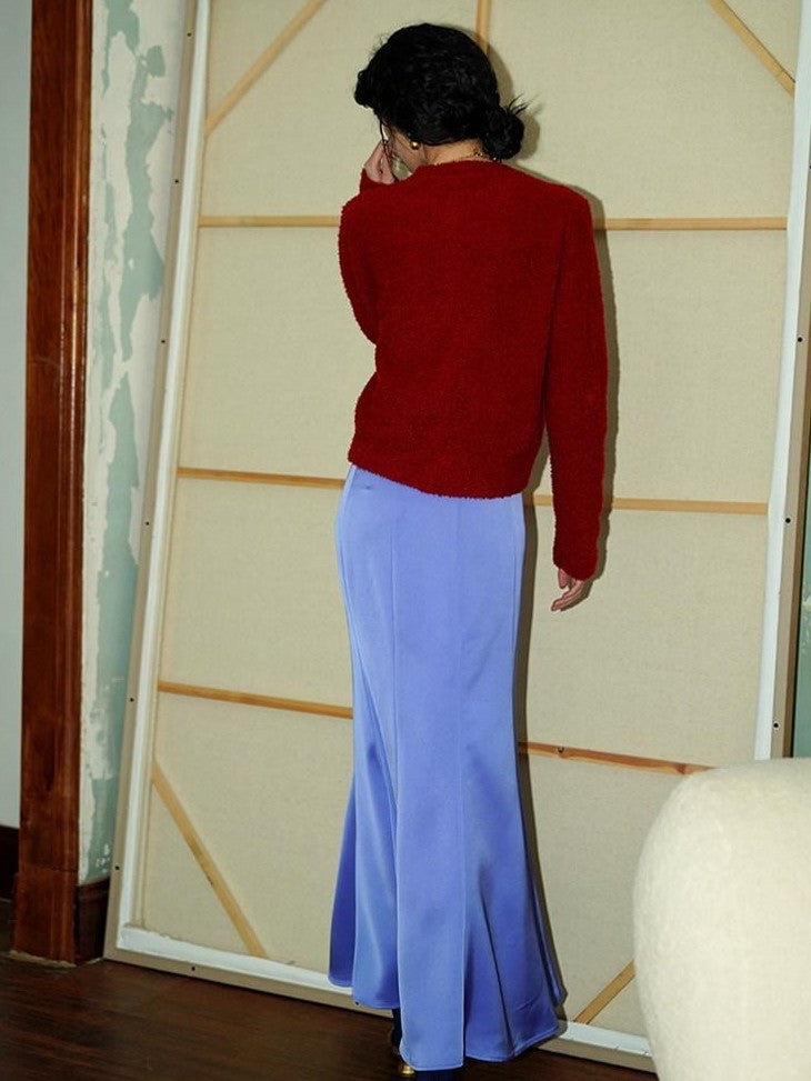 badtaste Subtle Satin Sheen Solid Low Waist Slim Fit Long Women's Satin Mermaid Skirts