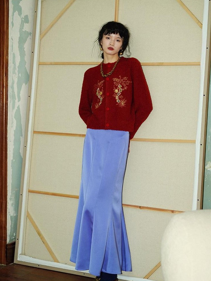 badtaste Subtle Satin Sheen Solid Low Waist Slim Fit Long Women's Satin Mermaid Skirts