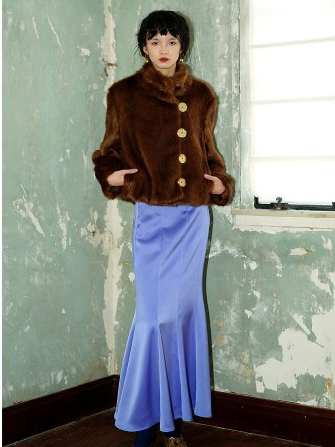 badtaste Subtle Satin Sheen Solid Low Waist Slim Fit Long Women's Satin Mermaid Skirts