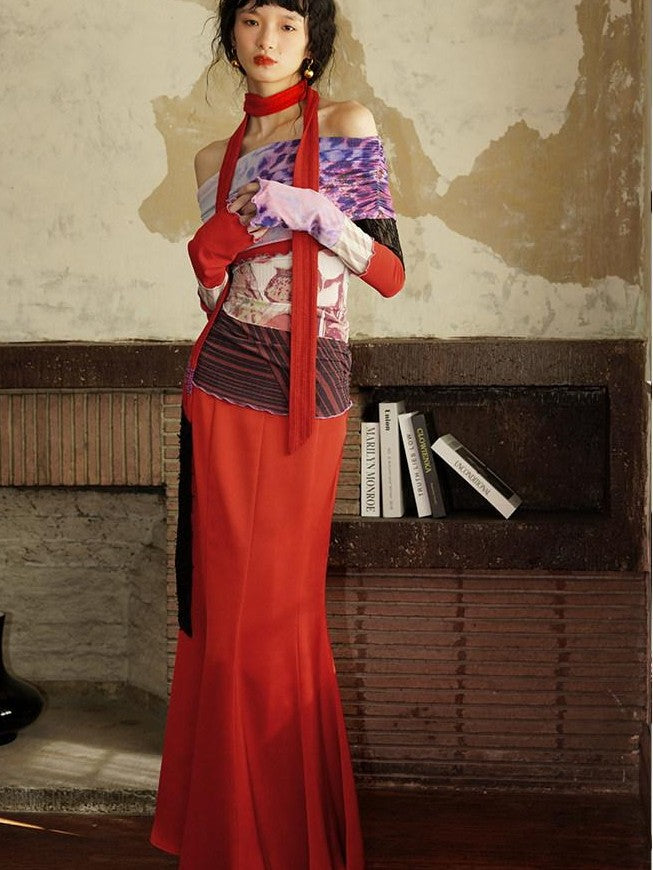 badtaste Subtle Satin Sheen Solid Low Waist Slim Fit Long Women's Satin Mermaid Skirts