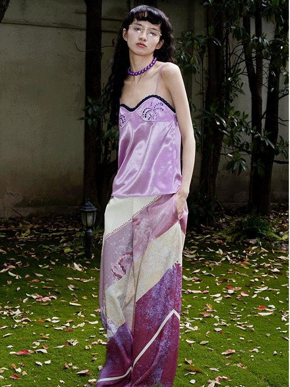 badtaste Subtle Sheen New Chinese Embroidered Floral Loose Retro Women's Satin Camisoles