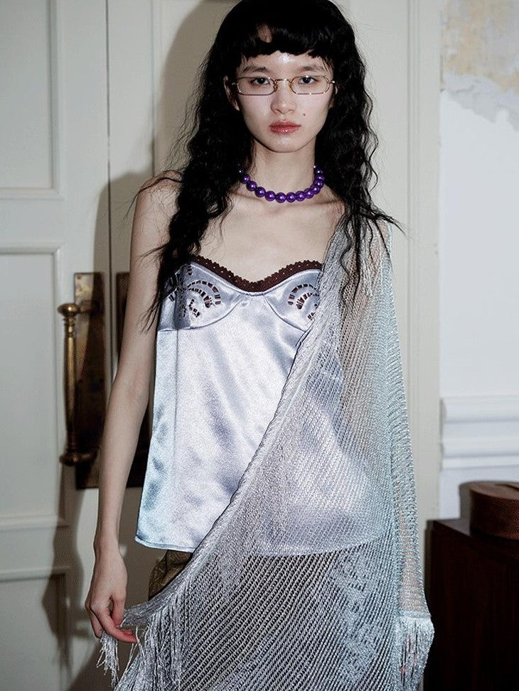 badtaste Subtle Sheen New Chinese Embroidered Floral Loose Retro Women's Satin Camisoles
