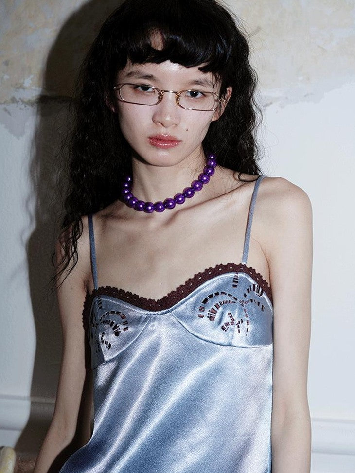 badtaste Subtle Sheen New Chinese Embroidered Floral Loose Retro Women's Satin Camisoles
