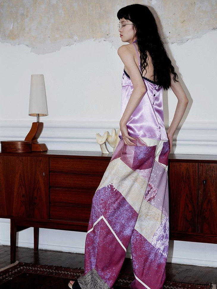 badtaste Subtle Sheen New Chinese Embroidered Floral Loose Retro Women's Satin Camisoles