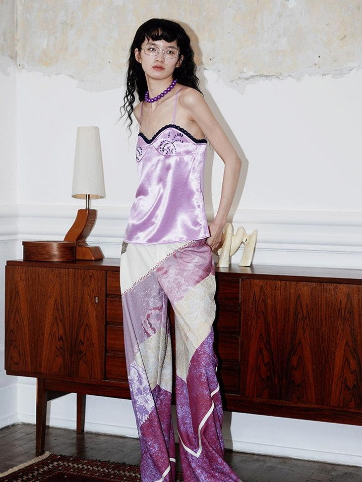 badtaste Subtle Sheen New Chinese Embroidered Floral Loose Retro Women's Satin Camisoles