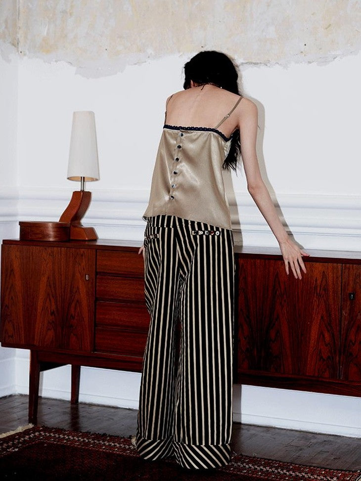 badtaste Subtle Sheen New Chinese Embroidered Floral Loose Retro Women's Satin Camisoles