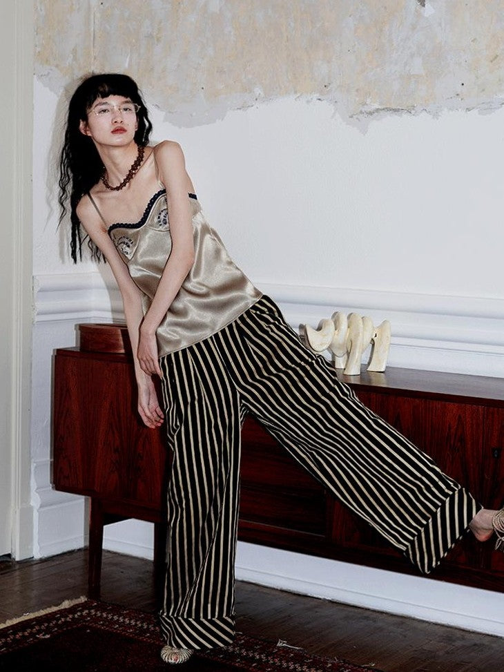 badtaste Subtle Sheen New Chinese Embroidered Floral Loose Retro Women's Satin Camisoles