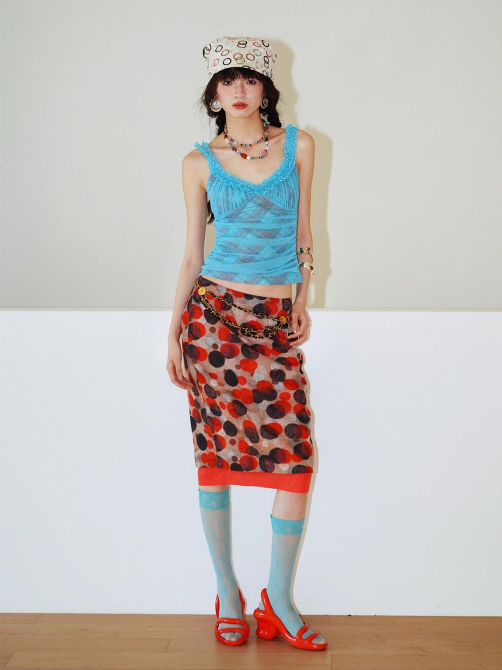 badtaste Teal Low Waist Faux Two Piece Double Layer Women's Pencil Skirts