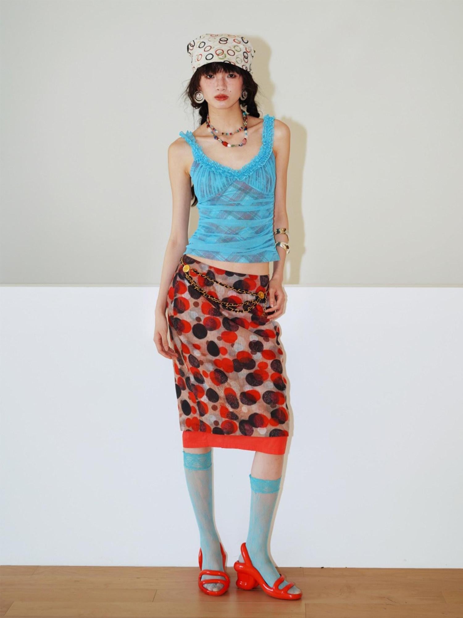 badtaste Teal Low Waist Faux Two Piece Double Layer Women's Pencil Skirts