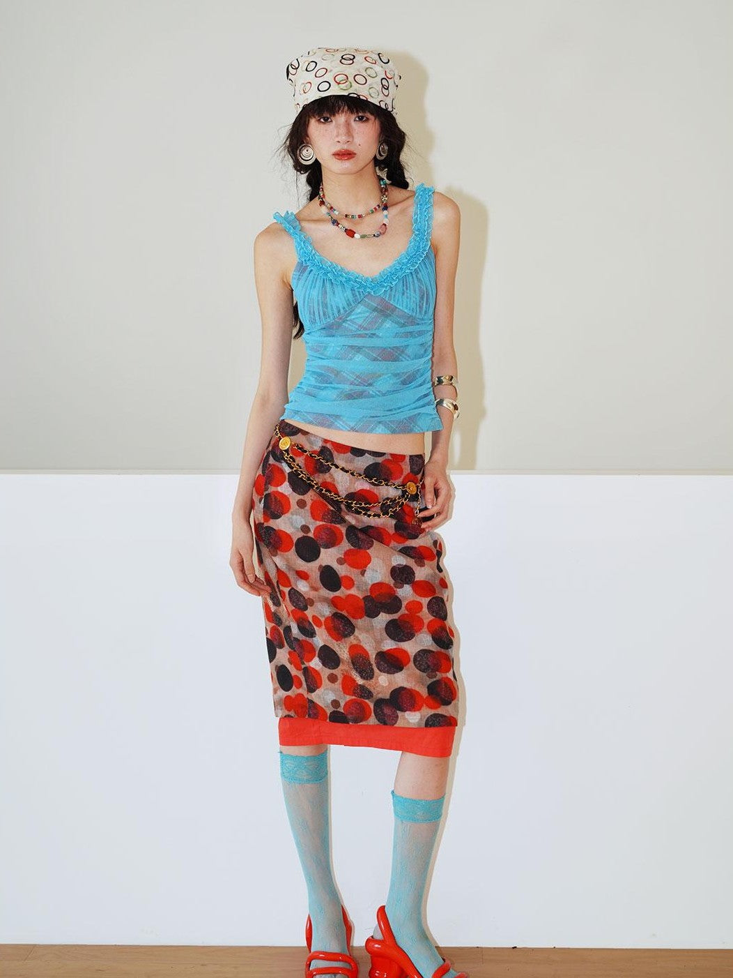 badtaste Teal Low Waist Faux Two Piece Double Layer Women's Pencil Skirts