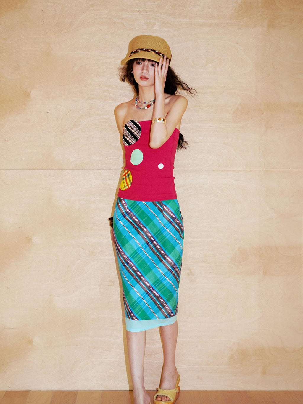 badtaste Teal Low Waist Faux Two Piece Double Layer Women's Pencil Skirts