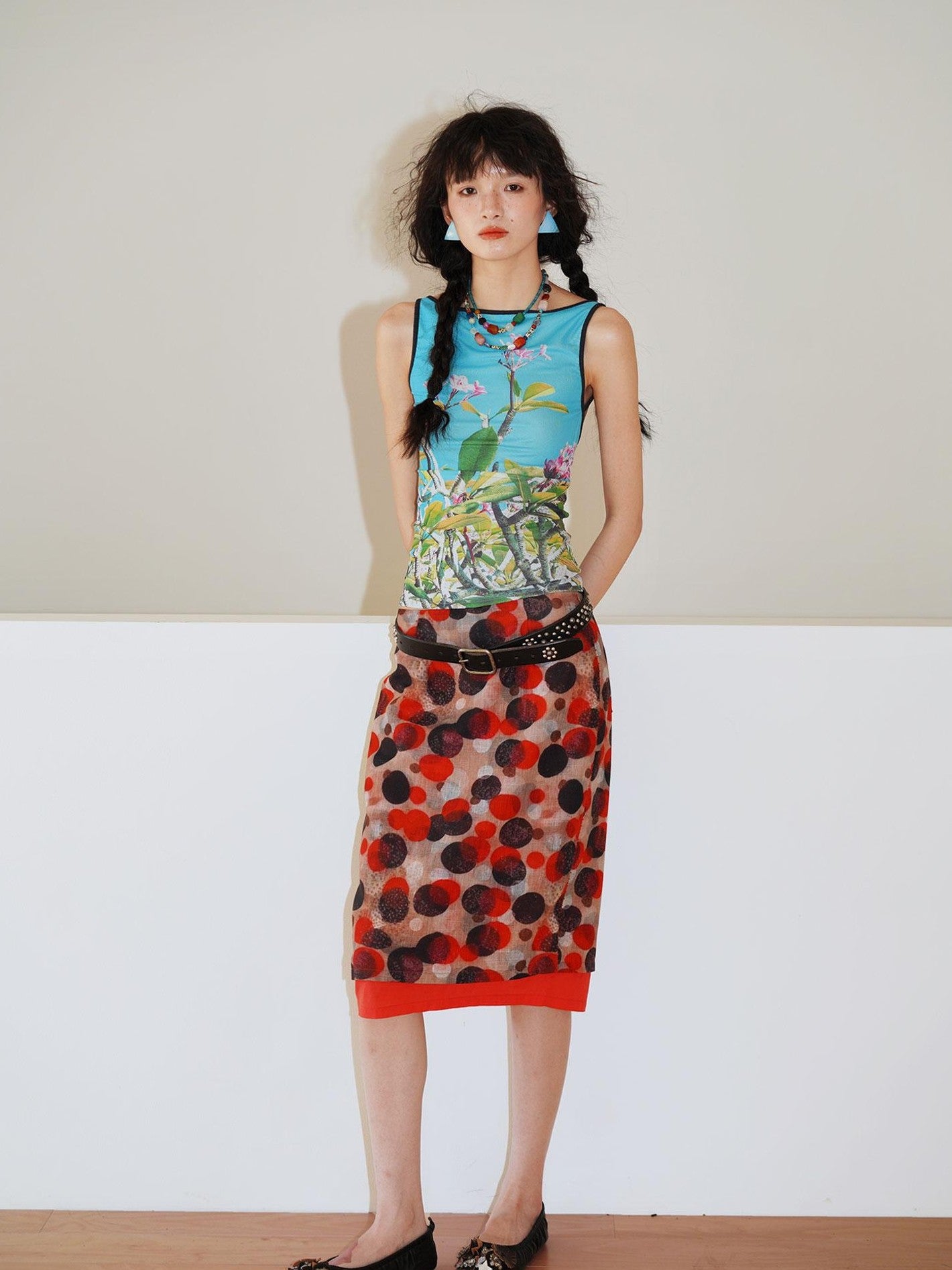 badtaste Teal Low Waist Faux Two Piece Double Layer Women's Pencil Skirts