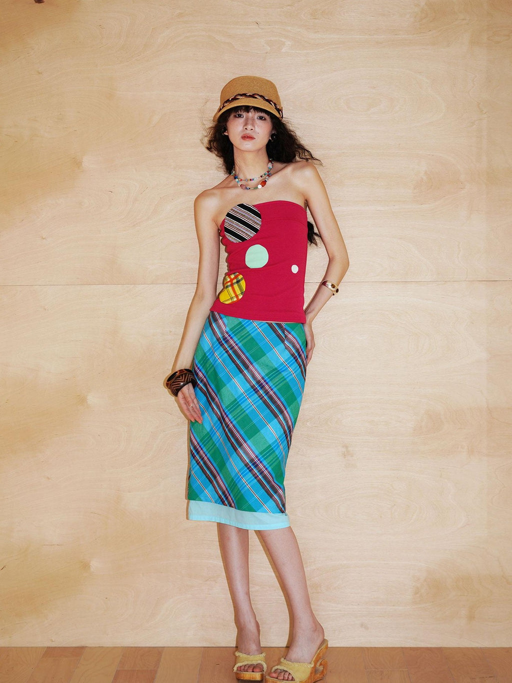 badtaste Teal Low Waist Faux Two Piece Double Layer Women's Pencil Skirts