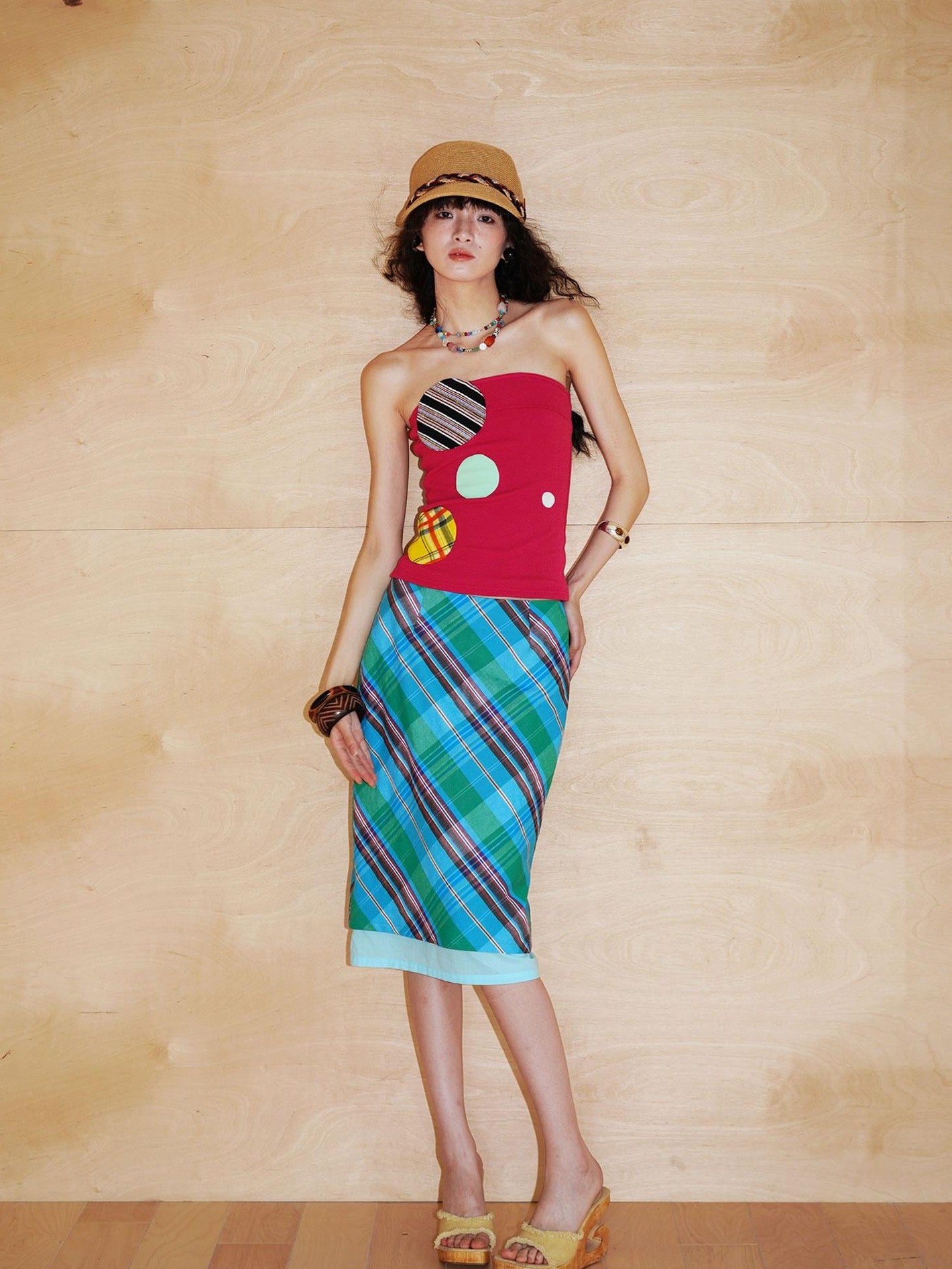 badtaste Teal Low Waist Faux Two Piece Double Layer Women's Pencil Skirts
