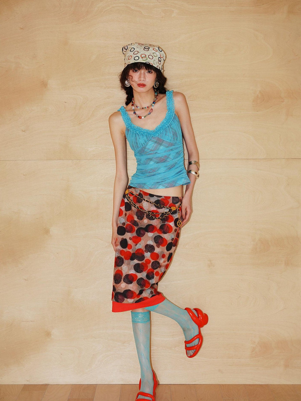 badtaste Teal Low Waist Faux Two Piece Double Layer Women's Pencil Skirts