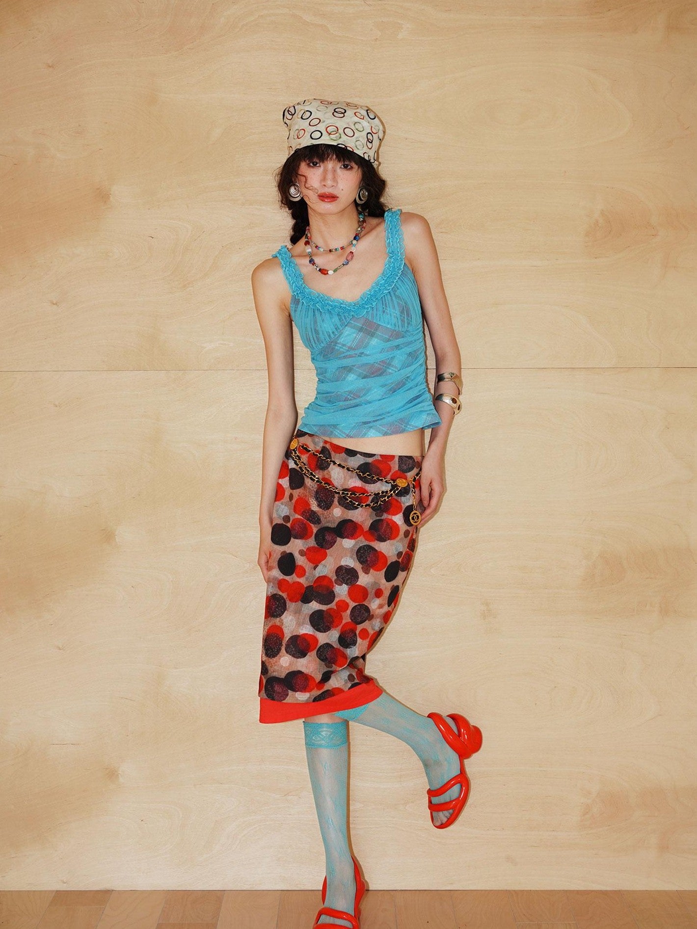 badtaste Teal Low Waist Faux Two Piece Double Layer Women's Pencil Skirts
