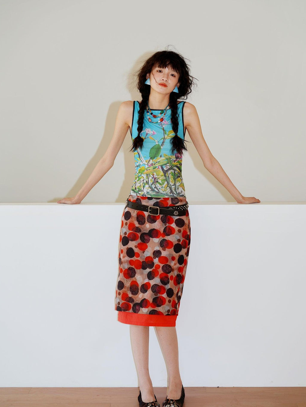 badtaste Teal Low Waist Faux Two Piece Double Layer Women's Pencil Skirts