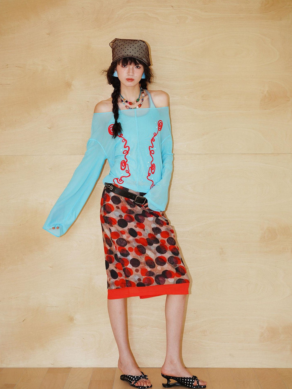 badtaste Teal Low Waist Faux Two Piece Double Layer Women's Pencil Skirts