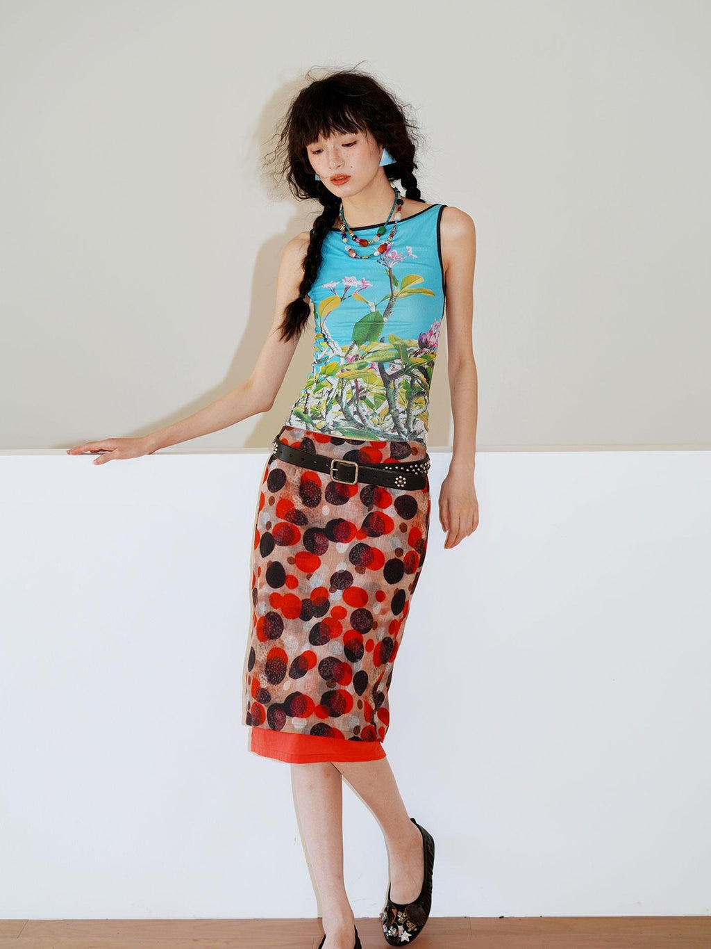 badtaste Teal Low Waist Faux Two Piece Double Layer Women's Pencil Skirts