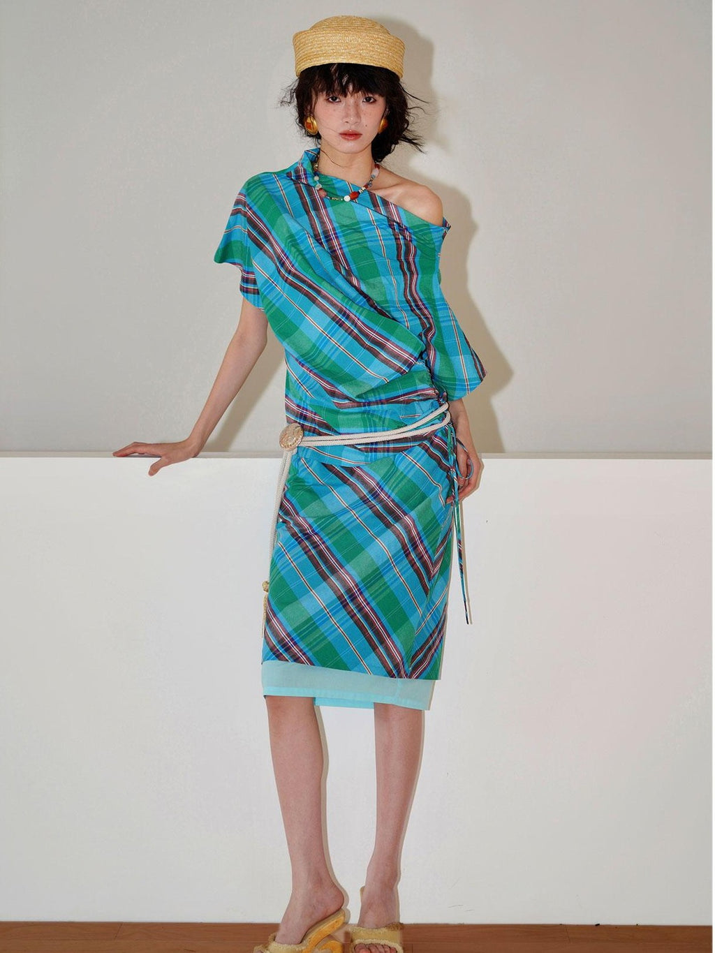 badtaste Teal Low Waist Faux Two Piece Double Layer Women's Pencil Skirts