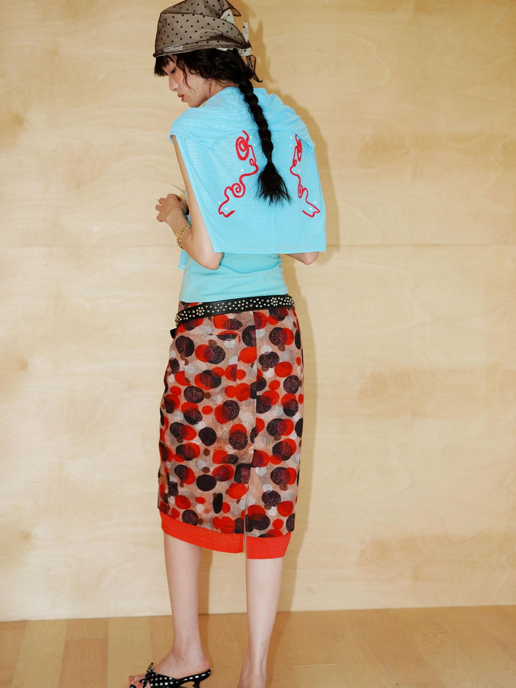 badtaste Teal Low Waist Faux Two Piece Double Layer Women's Pencil Skirts