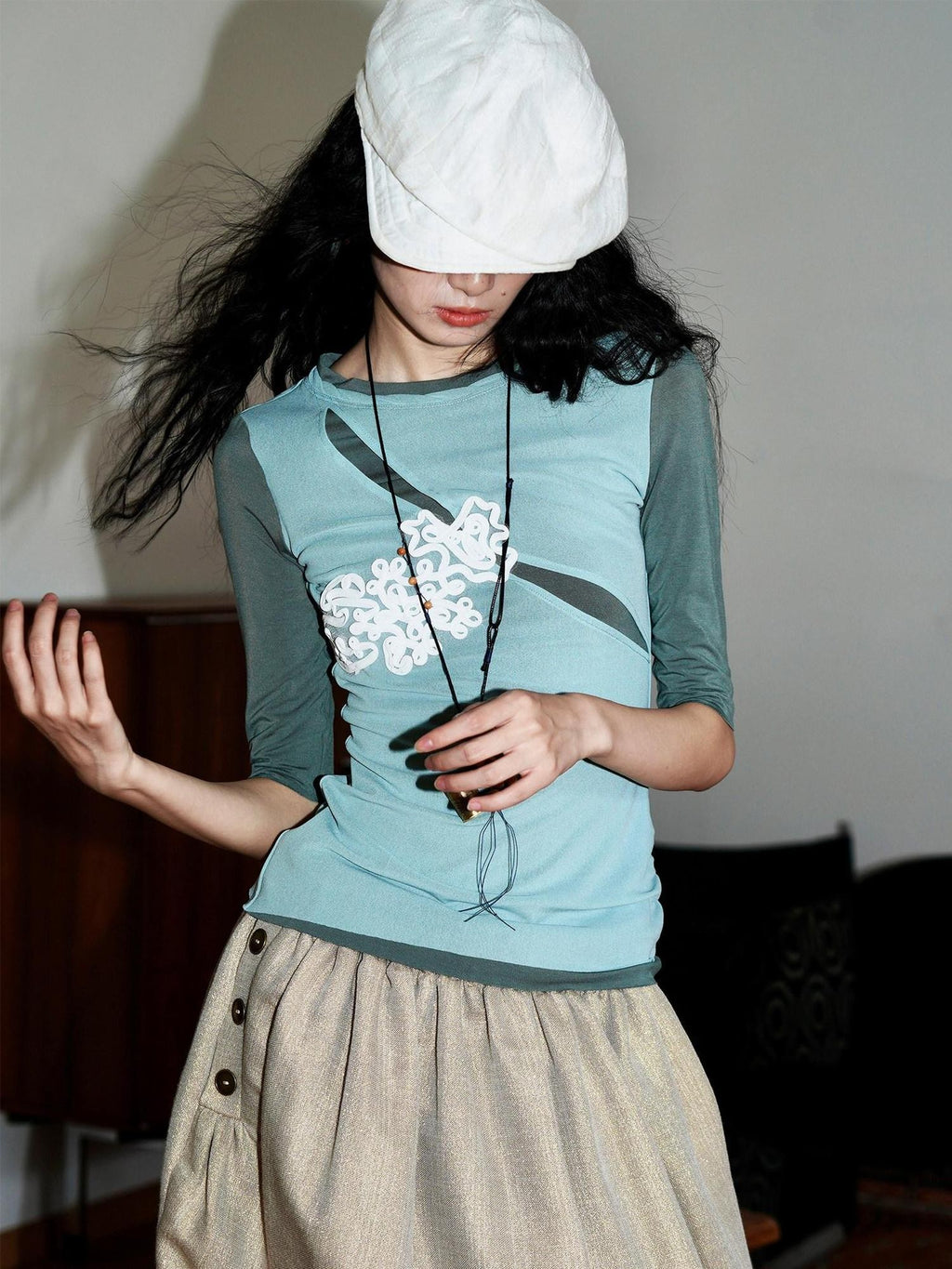 badtaste Textured Jacquard Double Layer Colorblock Women's Knit Short Sleeve T-shirts