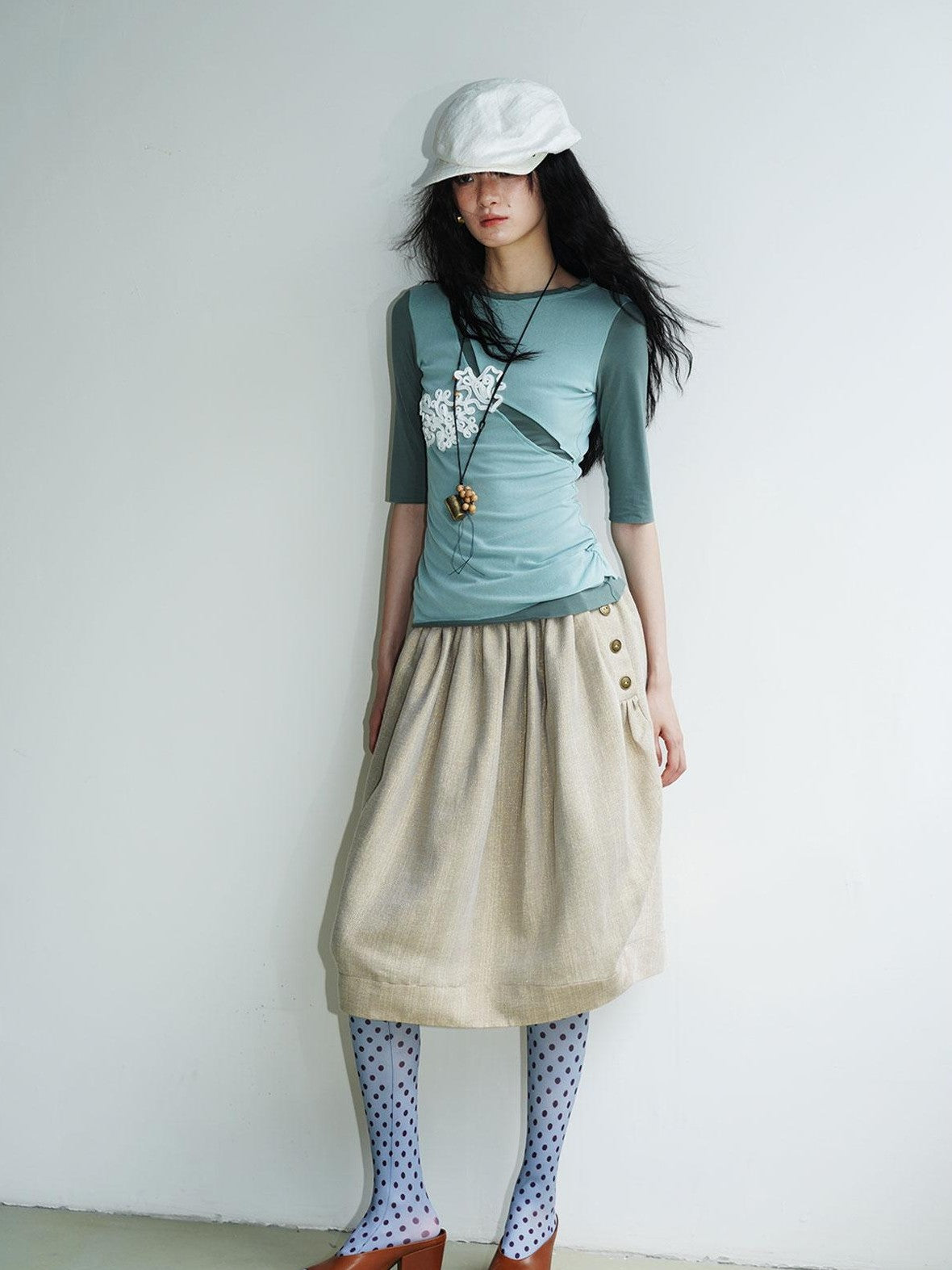 badtaste Textured Jacquard Double Layer Colorblock Women's Knit Short Sleeve T-shirts