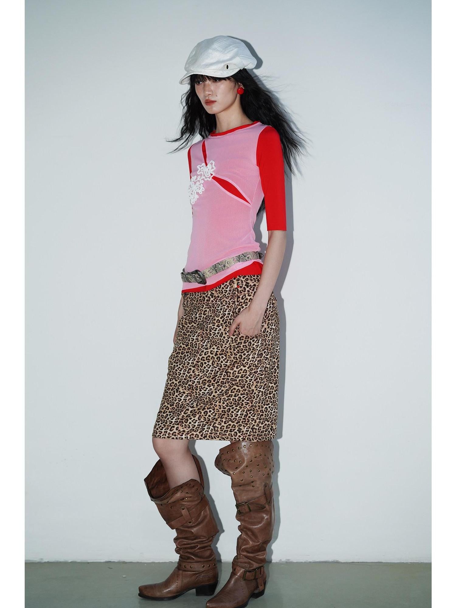 badtaste Textured Jacquard Double Layer Colorblock Women's Knit Short Sleeve T-shirts