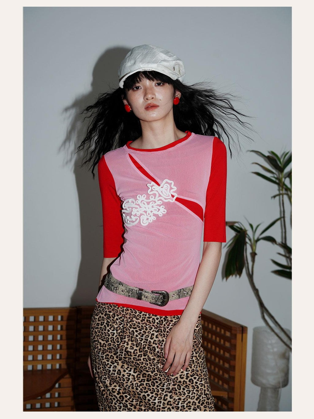 badtaste Textured Jacquard Double Layer Colorblock Women's Knit Short Sleeve T-shirts