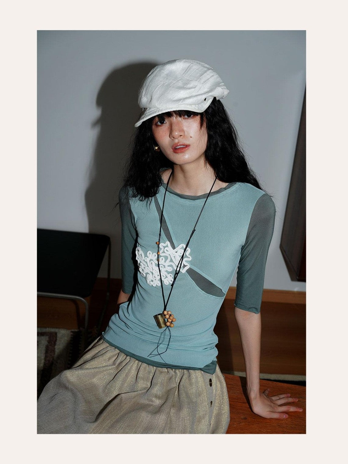 badtaste Textured Jacquard Double Layer Colorblock Women's Knit Short Sleeve T-shirts