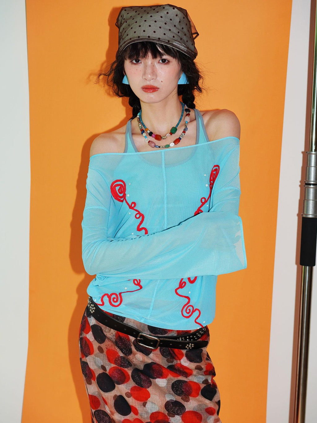 badtaste Textured Sheer Embroidered Rhinestone Floral Women's Mesh Long Sleeve T-shirts