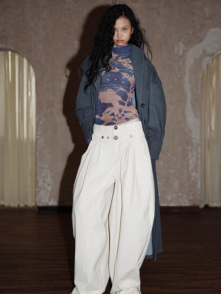 badtaste Tie Dye Scarf Two Piece Polo Collar Long Women's 100 Cotton Denim Trench Coats
