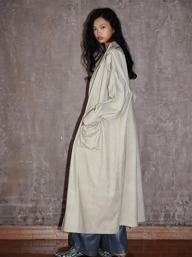 badtaste Tie Dye Scarf Two Piece Polo Collar Long Women's 100 Cotton Denim Trench Coats