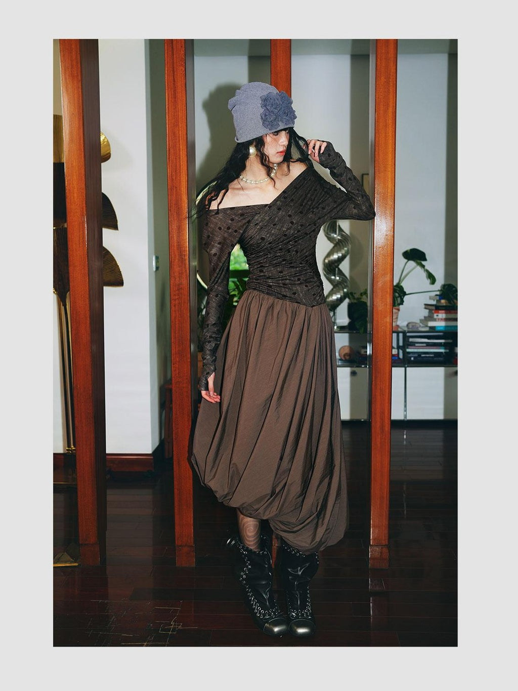 badtaste Tulip Hem Asymmetric Tailored Long Sleeve Women's Acetate Casual Maxi Dresses
