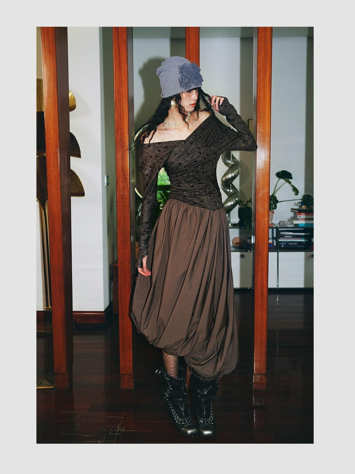badtaste Tulip Hem Asymmetric Tailored Long Sleeve Women's Acetate Casual Maxi Dresses