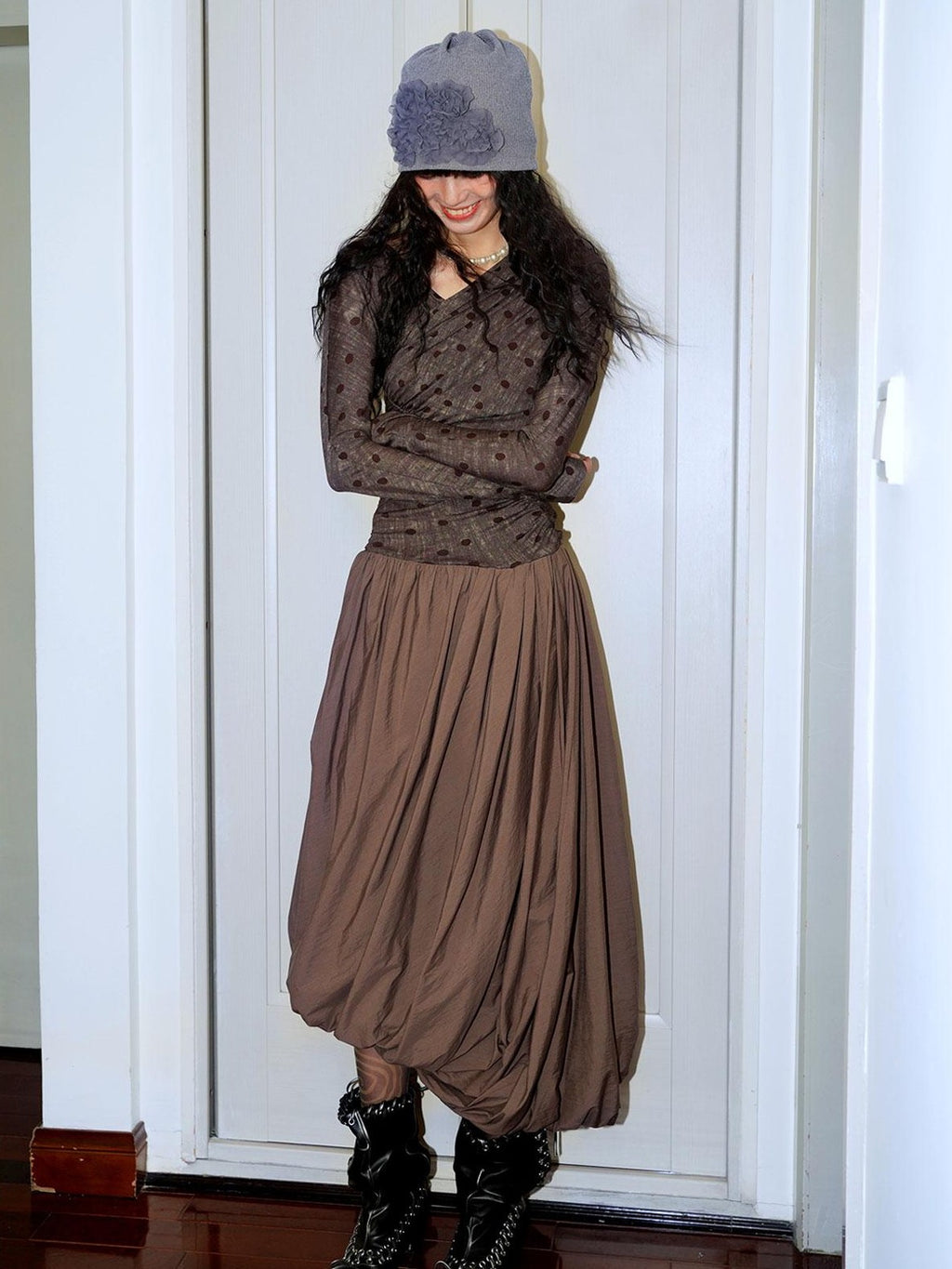 badtaste Tulip Hem Asymmetric Tailored Long Sleeve Women's Acetate Casual Maxi Dresses