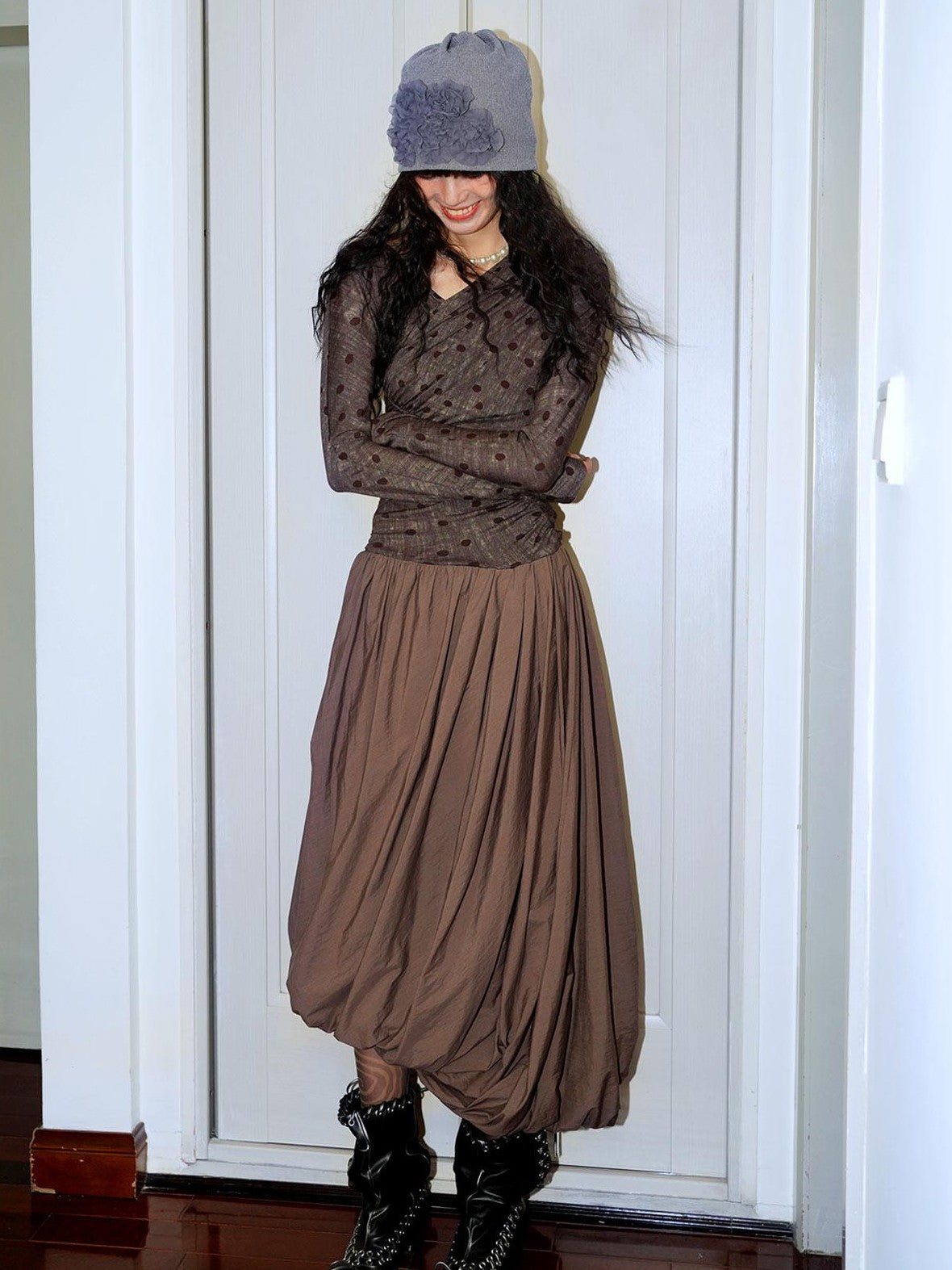 badtaste Tulip Hem Asymmetric Tailored Long Sleeve Women's Acetate Casual Maxi Dresses