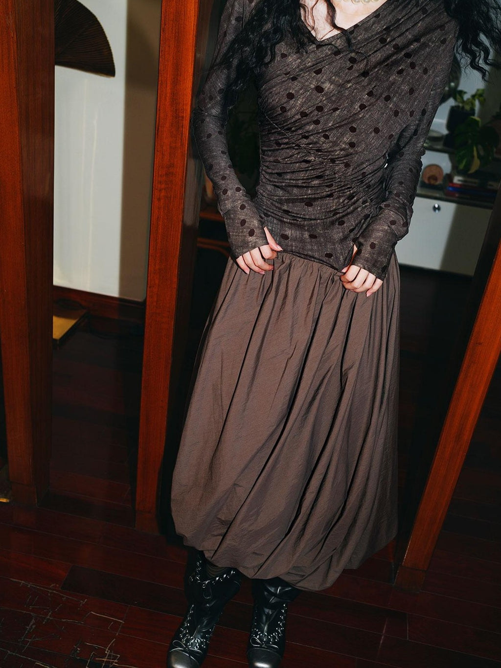 badtaste Tulip Hem Asymmetric Tailored Long Sleeve Women's Acetate Casual Maxi Dresses