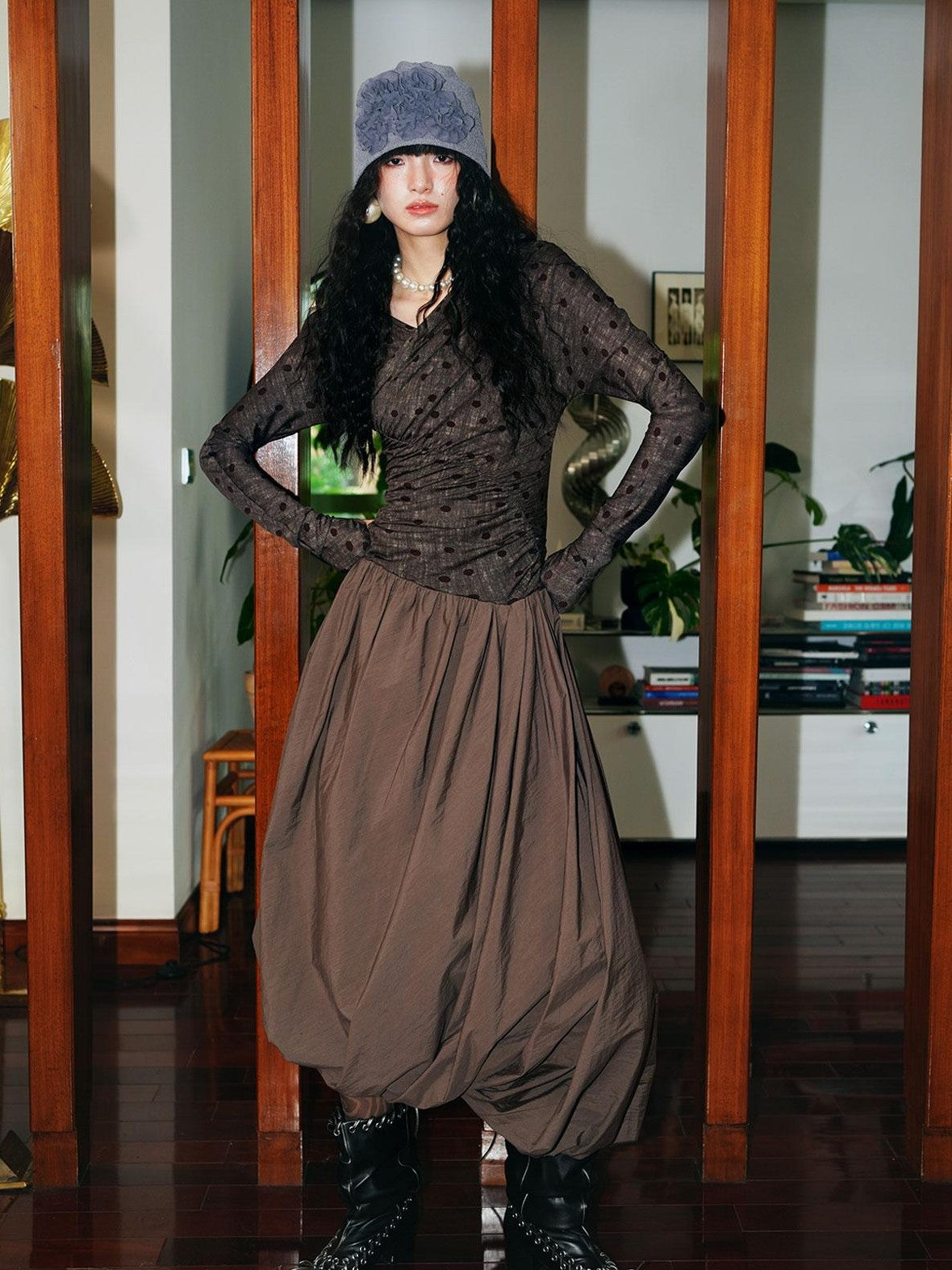 badtaste Tulip Hem Asymmetric Tailored Long Sleeve Women's Acetate Casual Maxi Dresses