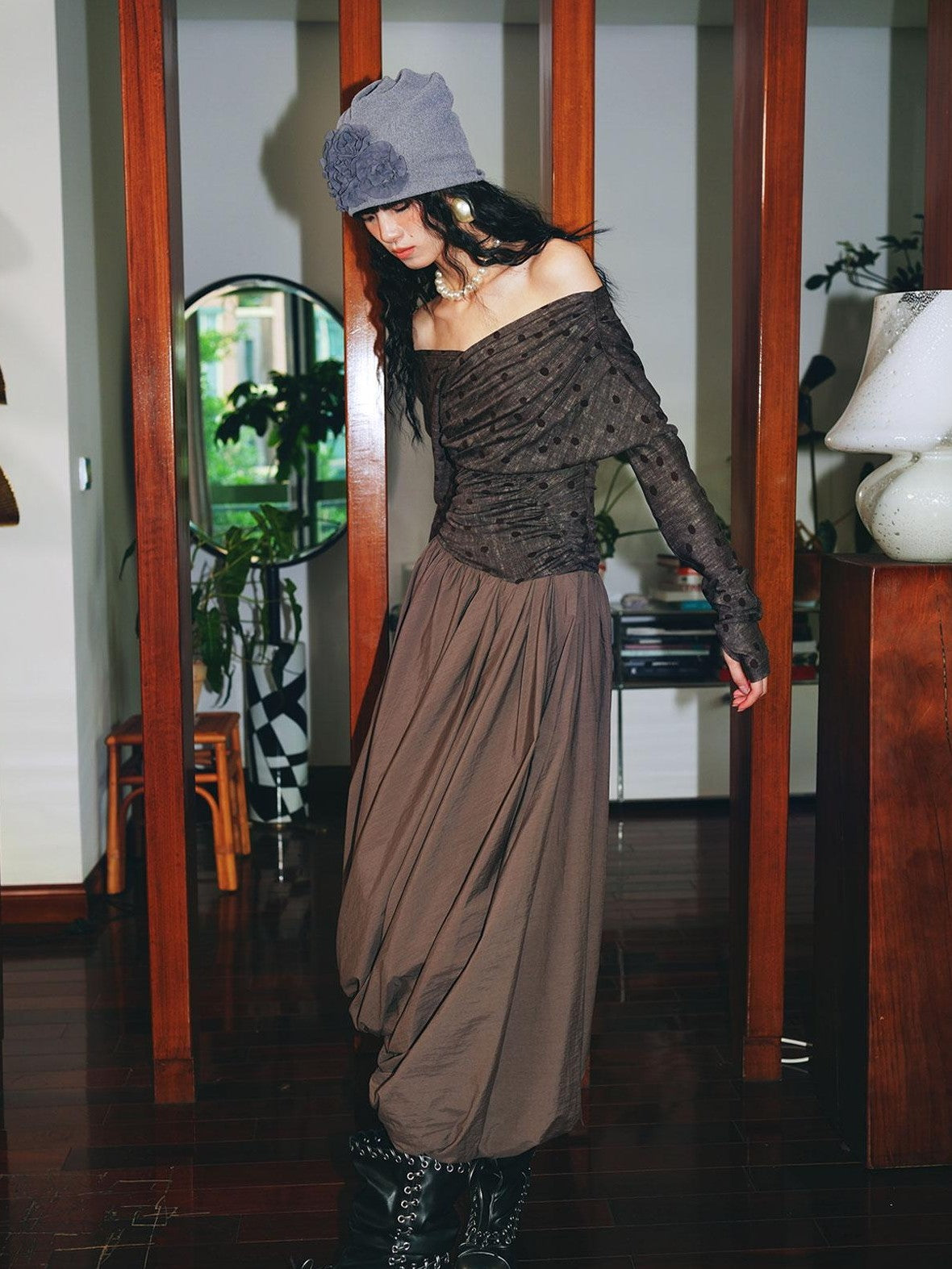 badtaste Tulip Hem Asymmetric Tailored Long Sleeve Women's Acetate Casual Maxi Dresses