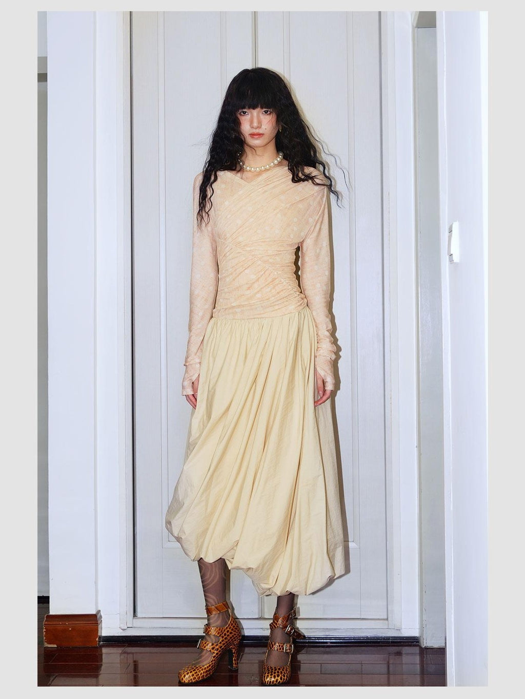 badtaste Tulip Hem Asymmetric Tailored Long Sleeve Women's Acetate Casual Maxi Dresses