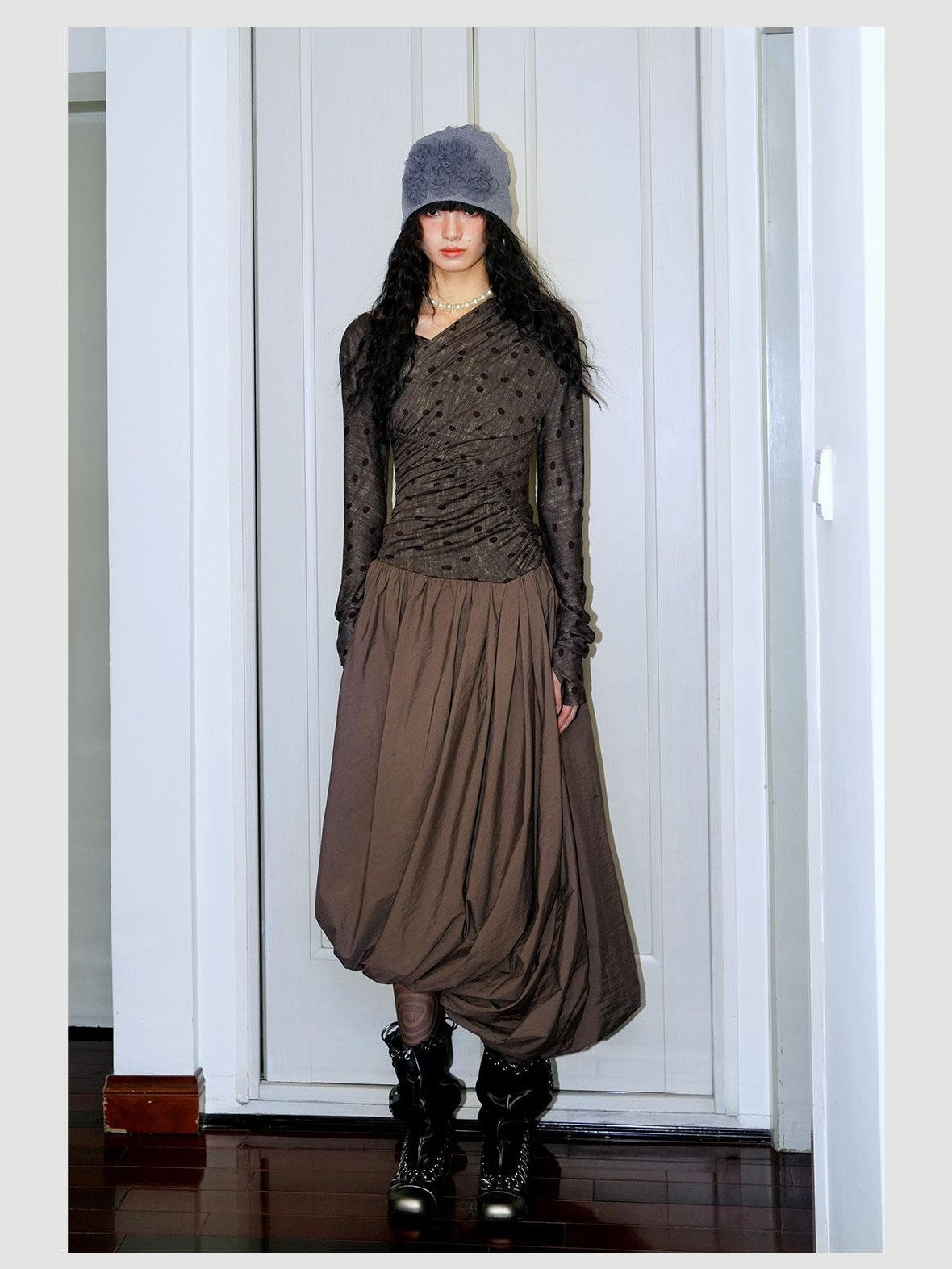 badtaste Tulip Hem Asymmetric Tailored Long Sleeve Women's Acetate Casual Maxi Dresses