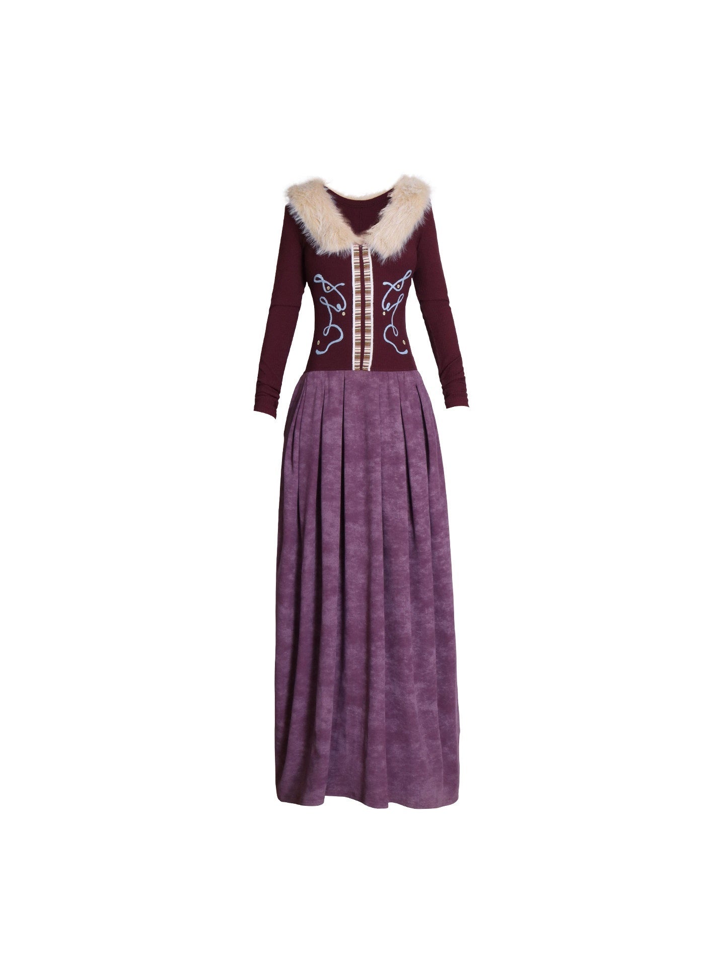 badtaste_Vintage_Embroidered_Detachable_Fur_Collar_V-neck_Women's_Casual_Maxi_Dresses_1002301528119_MISSTT