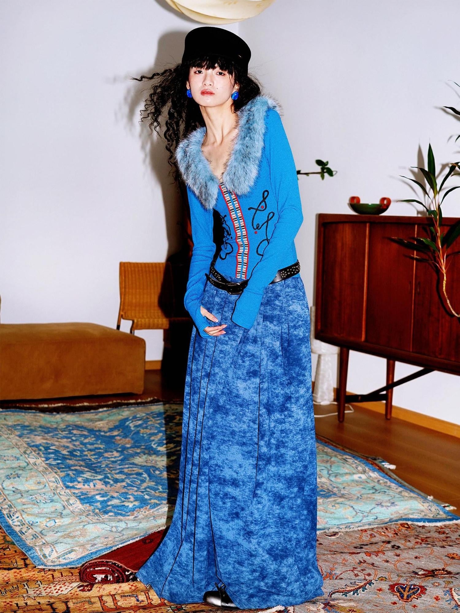 badtaste Vintage Embroidered Detachable Fur Collar V-neck Women's Casual Maxi Dresses