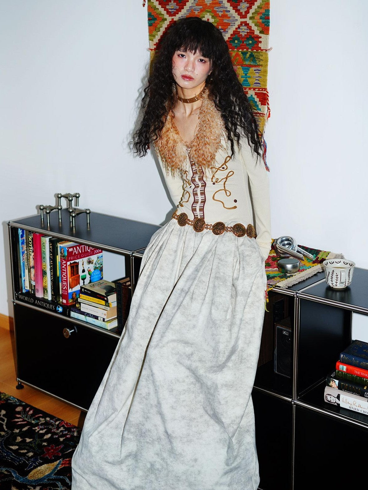 badtaste Vintage Embroidered Detachable Fur Collar V-neck Women's Casual Maxi Dresses