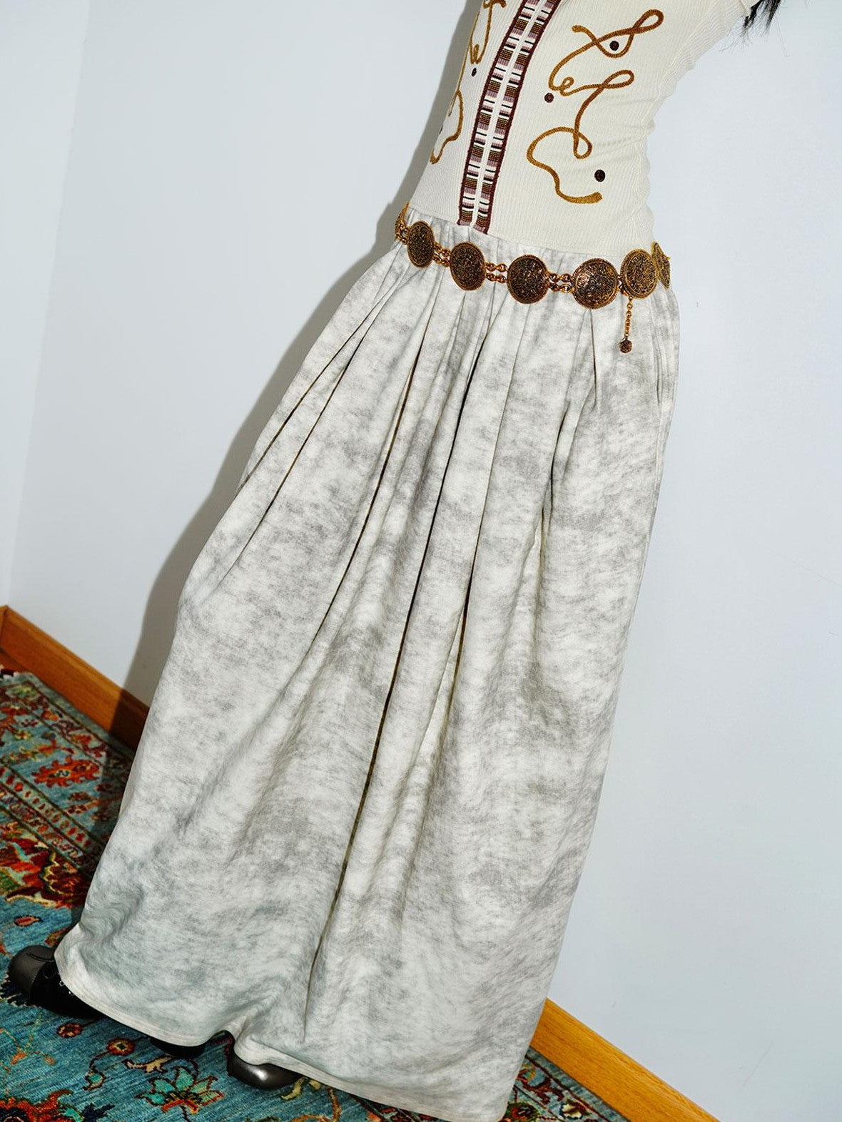 badtaste Vintage Embroidered Detachable Fur Collar V-neck Women's Casual Maxi Dresses
