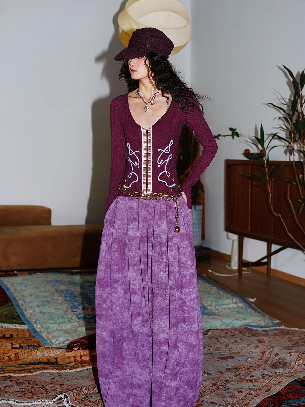 badtaste Vintage Embroidered Detachable Fur Collar V-neck Women's Casual Maxi Dresses
