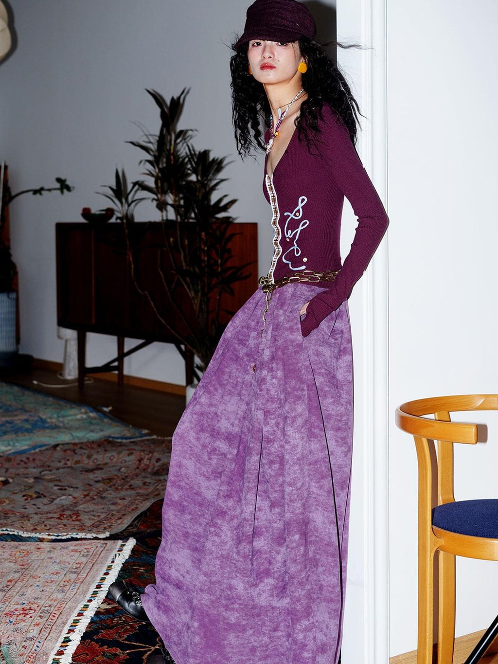 badtaste Vintage Embroidered Detachable Fur Collar V-neck Women's Casual Maxi Dresses